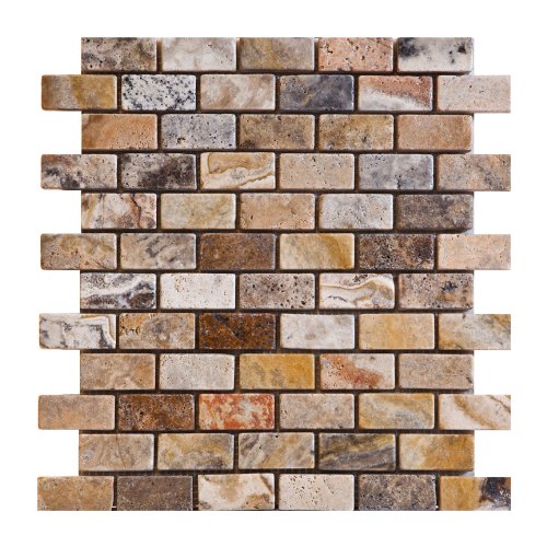 Scabos Travertine Brick Mosaic Tile 1x2, Honed & Unfilled