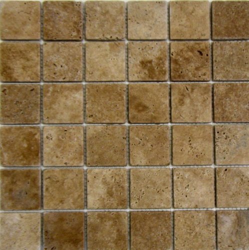 Brown Noce Travertine Mosaic Tile 2x2, Tumbled