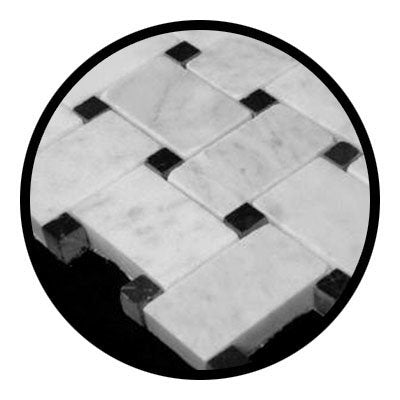 White Carrara Marble Basketweave Mosaic Tile with Black Dots, Honed