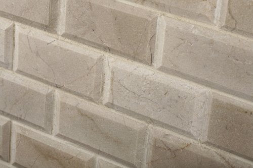 Crema Marfil Marble Brick Mosaic Tile 2x4, Polished & Beveled