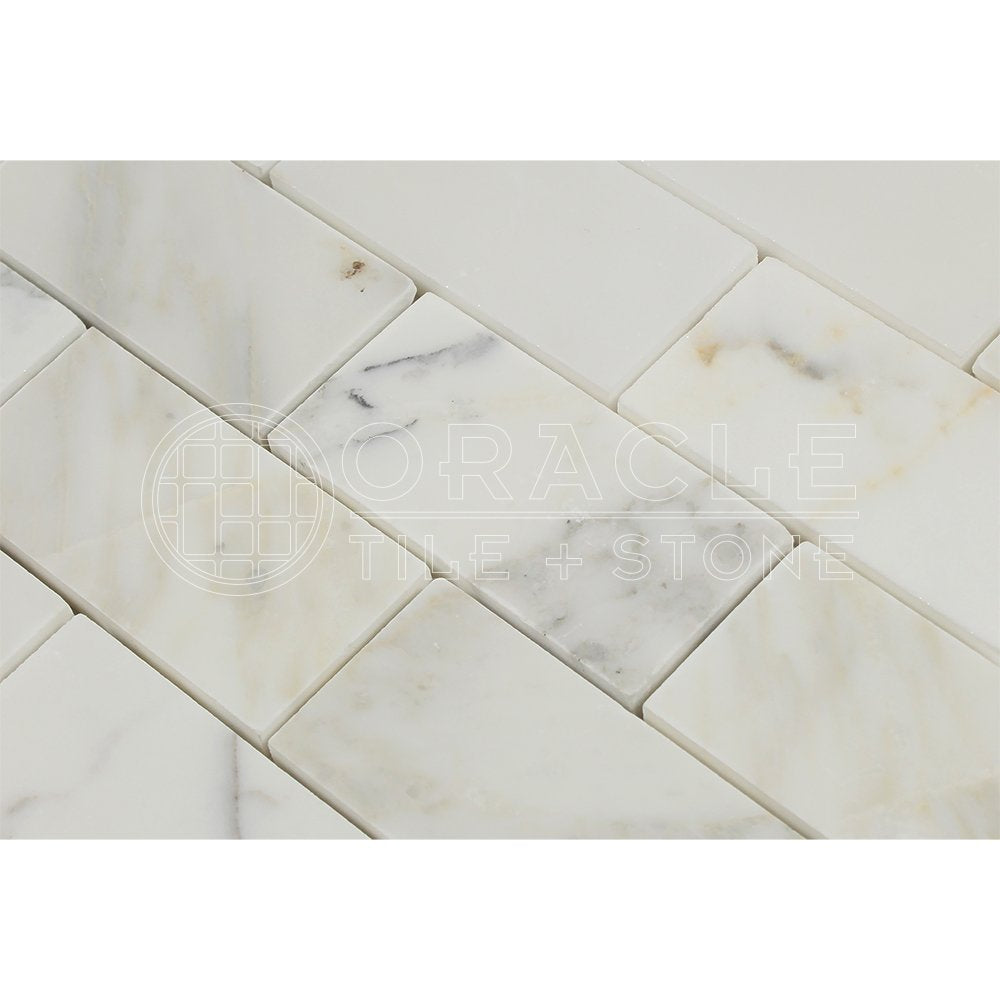 White Calacatta Gold Marble Brick Mosaic Tile 2x4, Polished