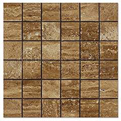 Noce Travertine Mosaic Tile 2x2, Brushed & Unfilled & Vein-Cut