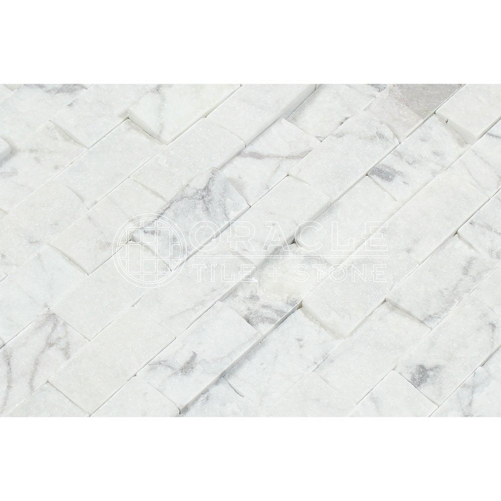 White Carrara Marble Brick Mosaic Tile 1x2, Split Face