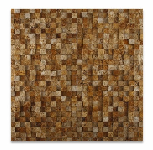 Gold Travertine Mosaic Tile 1x1, Split Face