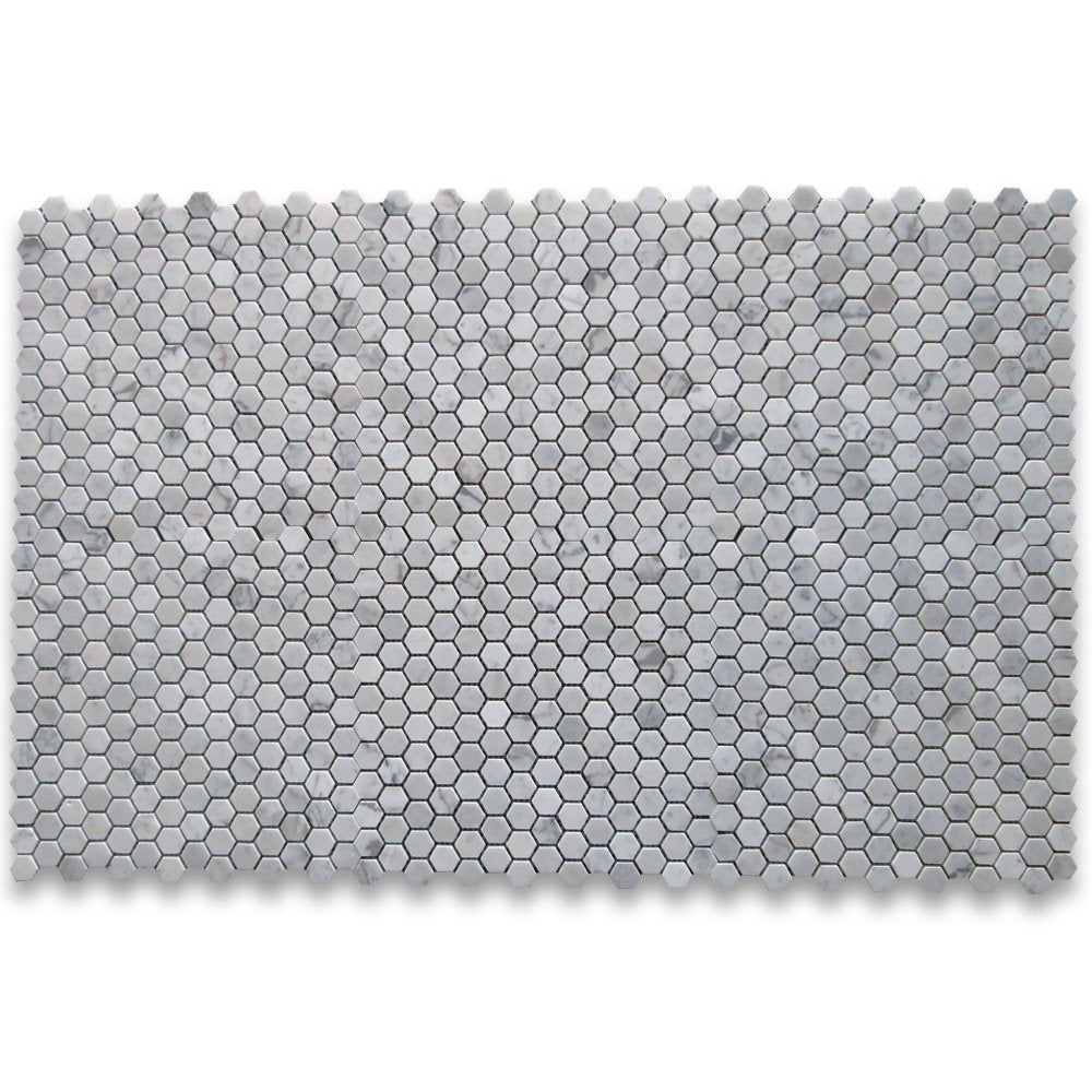 White Carrara Marble Hexagon Mosaic Tile 1 in, Polished