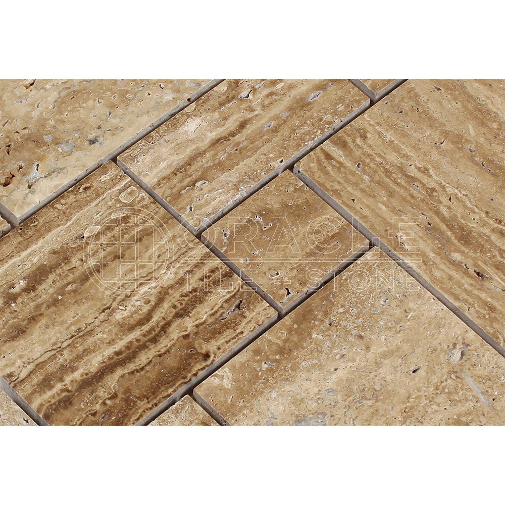 Brown Noce Travertine Mini Pattern Mosaic Tile, Polished & Vein-Cut
