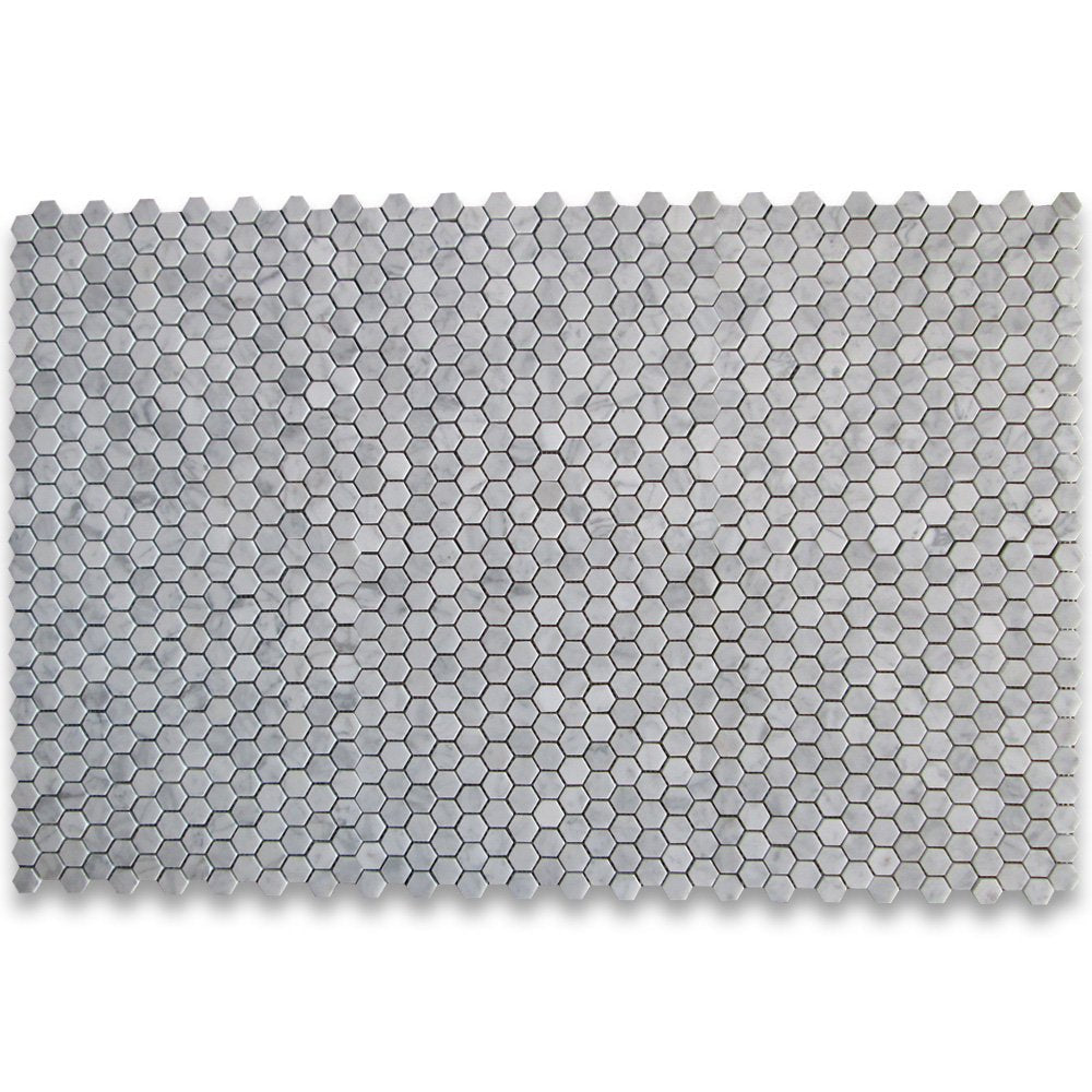 White Carrara Marble Hexagon Mosaic Tile, Honed