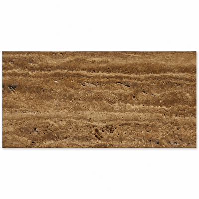 Brown Noce Vein-Cut Travertine Tile 12x24, Brushed & Unfilled
