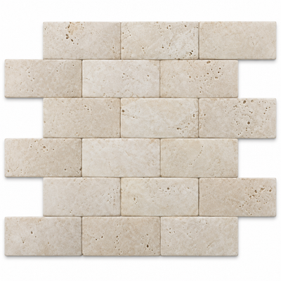 Ivory Travertine Arched Brick Mosaic Tile 2x4, Honed