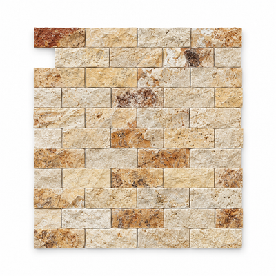 Cream Valencia Travertine Brick Mosaic Tile 1x2, Split Face