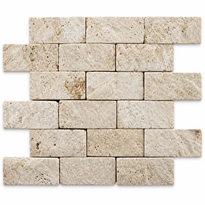 Ivory Travertine Brick Mosaic Tile 2x4, Split Face
