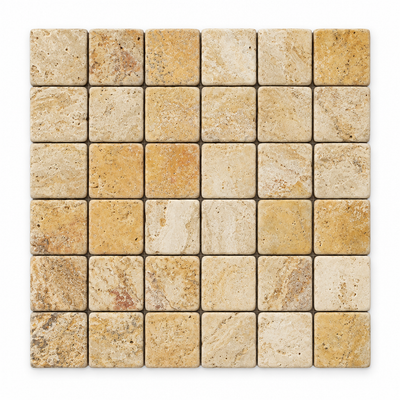 Cream Valencia Travertine Mosaic Tile 2x2, Tumbled