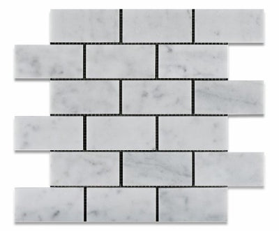 White Carrara Marble Brick Mosaic Tile 2x4, Polished