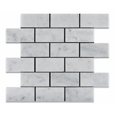White Carrara Marble Brick Mosaic Tile 2x4, Polished