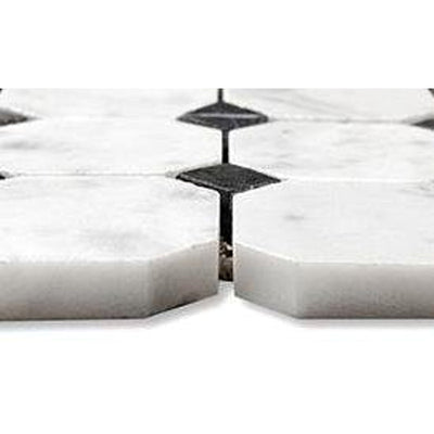 White Carrara Marble Octagon Mosaic Tile 2 in, Polished