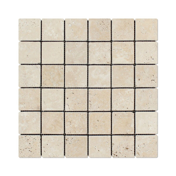Andean Vanilla Peruvian Travertine 2 X 2 Tumbled Mosaic Tile - 6