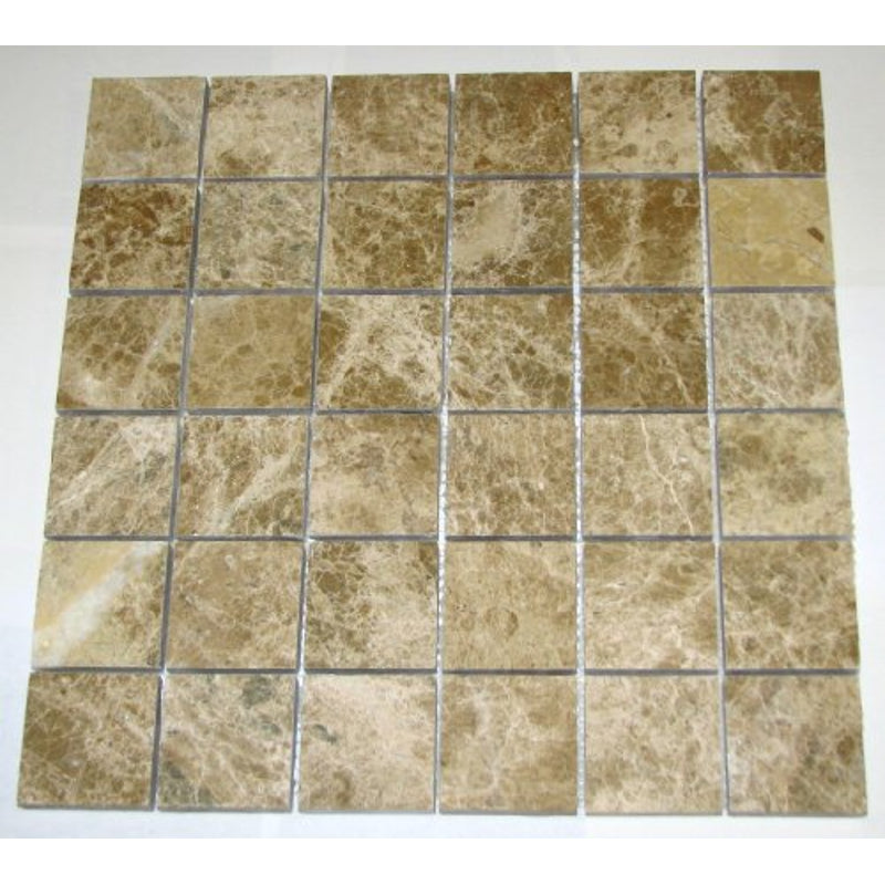 Light Emperador Polished Mosaics 2x2 Meshed on 12" X 12" Sheet for Backsplash, Shower Walls, Bathroom Floors. - Tilefornia