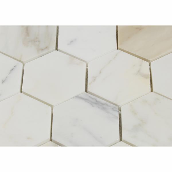 Tilefornia Calacatta Gold 3" Hexagon Mosaic Tile Polished & Honed - Tilefornia