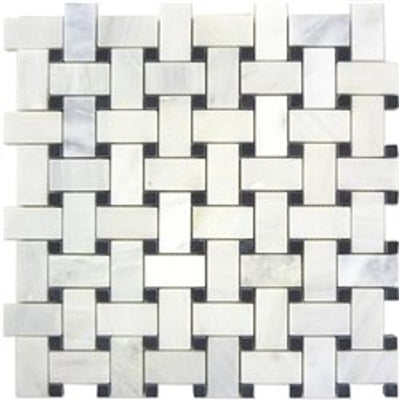 White Marble Basketweave Mosaic Tile 1x2, Polished