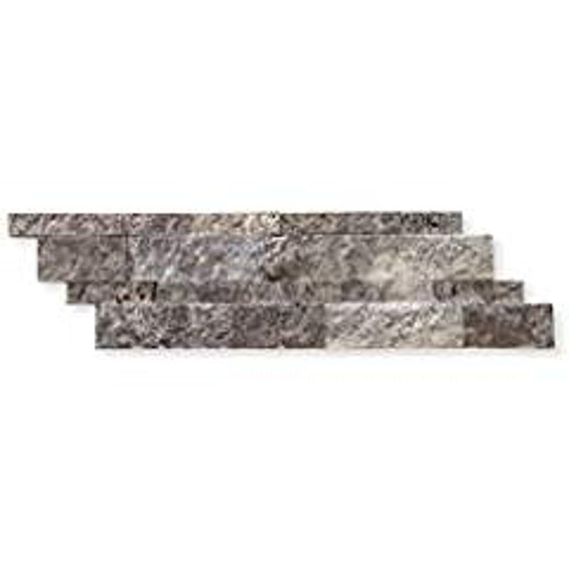 Silver Travertine 6 X 20 Stacked Ledger Wall Panel Tile, Split-faced (5 PCS.) - Tilefornia