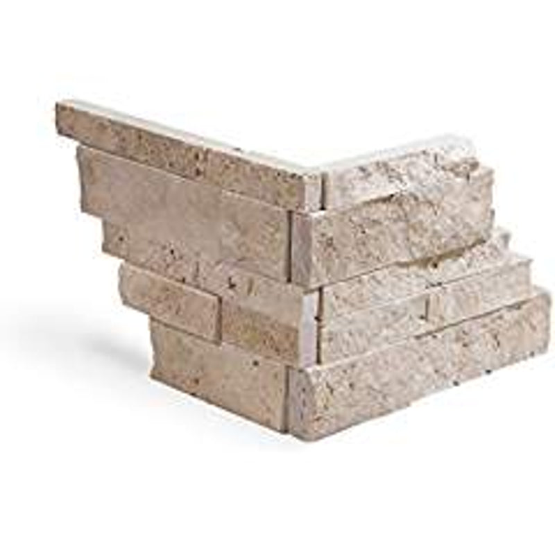 Ivory Light Travertine Stacked Ledger Wall Panel Tile Corner, Split-faced (5 PCS.) - Tilefornia