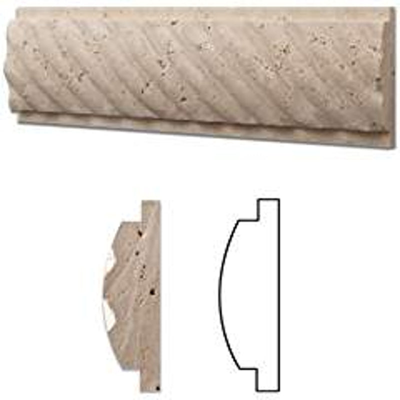 Ivory Travertine Honed 3 1/2 X 12 Ritz Trim - Standard Quality - BOX of 5 PCS - Tilefornia