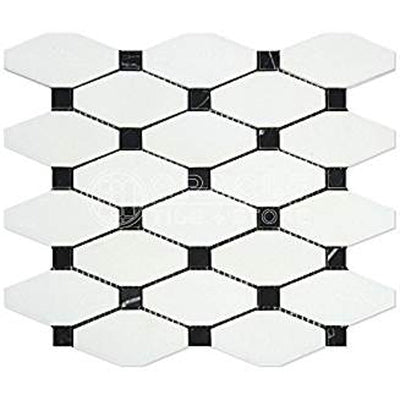 White Thassos Marble Mosaic Tile with Black Dots, Honed