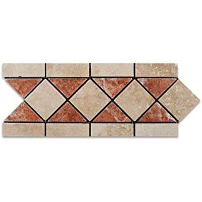 Ivory & Rojo Travertine Tumbled Trojan Border / Listello