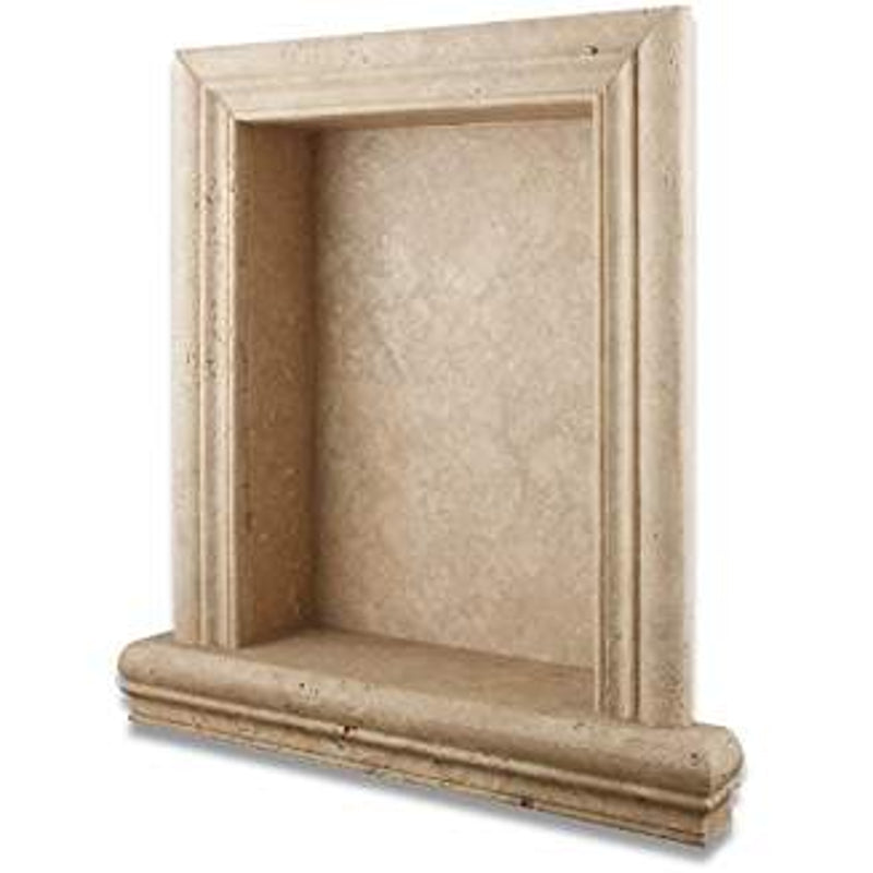 Light Walnut Travertine Hand-Made Honed Shampoo Niche / Shelf - LARGE - Tilefornia