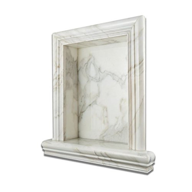 Italian Calacatta Gold Marble Hand-Made HONED Shampoo Niche / Shelf - SMALL - Tilefornia