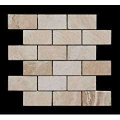 Cream Travertine Brick Mosaic Tile 2x4, Filled & Honed