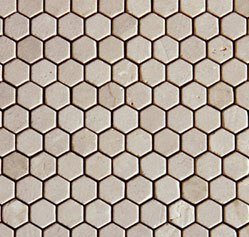 Crema Marfil Marble Hexagon Mosaic Tile 1 in, Tumbled & Honed