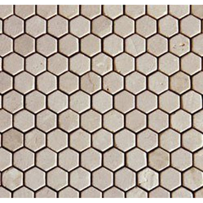 Crema Marfil Marble Hexagon Mosaic Tile 1 in, Tumbled & Honed