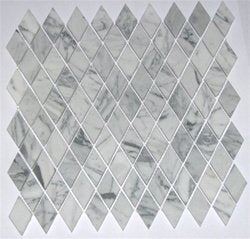 Italian White Carrara 4x4 sample of RHOMBOID Marble Polished Mosaic on 12x12 sheet - Tilefornia