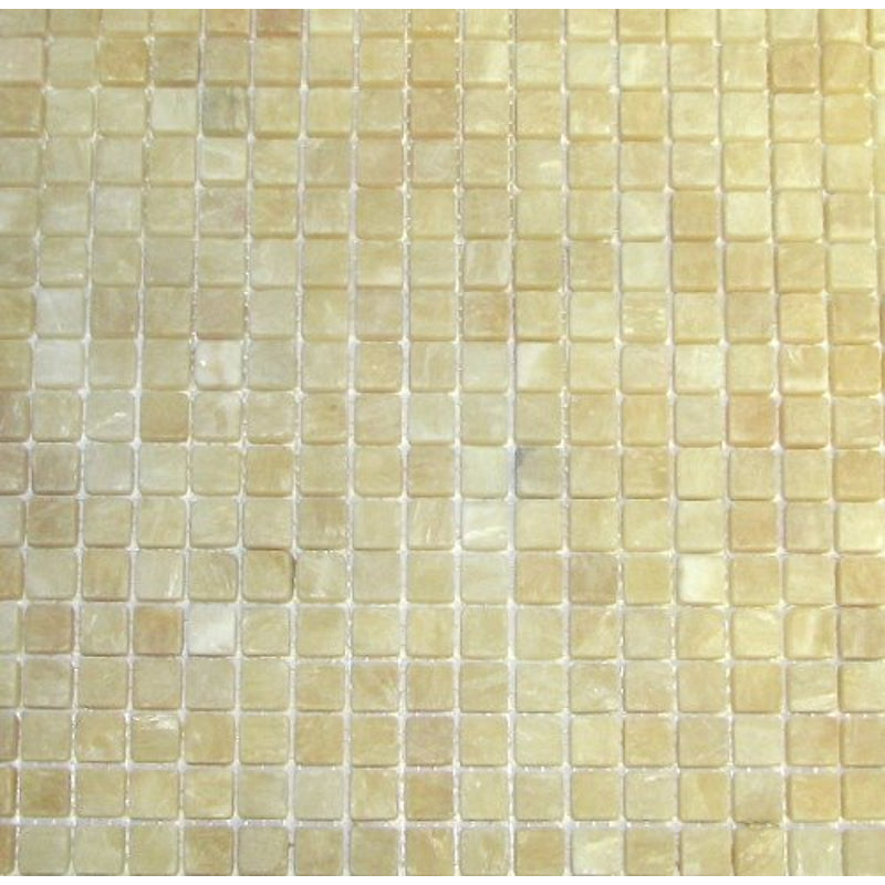 Premium Quality Honey Onyx Tumbled 5/8 x 5/8 Mosaics Meshed on 12" X 12" Sheet for Backsplash, Shower Walls, Bathroom Floors - Tilefornia