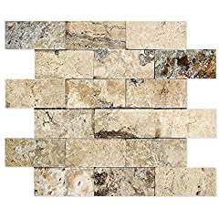 Beige Philadelphia Travertine Mosaic Tile 2x4, Split Face