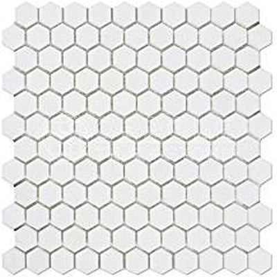 White Thassos Marble Hexagon Mosaic Tile 1 in, Polished
