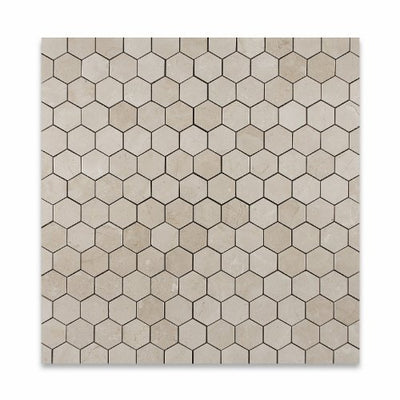 Crema Marfil Marble Hexagon Mosaic Tile 2 in, Polished