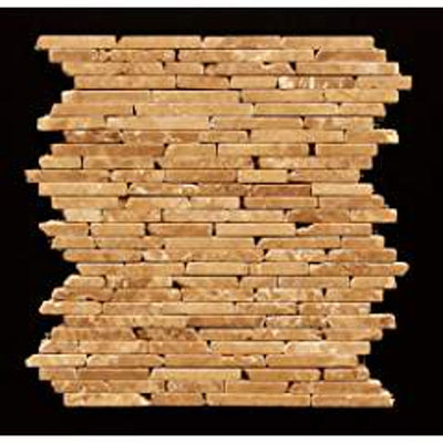 Brown Noce Travertine Random Strip Mosaic Tile, Tumbled
