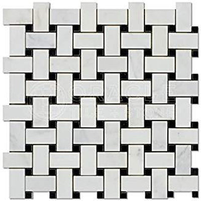 Oriental White Marble Basketweave Mosaic Tile, Polished