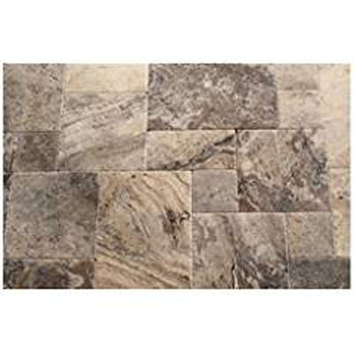 Silver Travertine French Pattern Tile (Versailles), Brushed & Chiseled & Unfilled