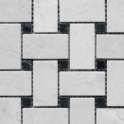 Crema Marfil Marble Basketweave Mosaic Tile 1x2 with Black Dots, Polished
