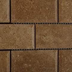 Noce / Noche Travertine 2 X 4 Beveled Brick Mosaic Tile - 6" X 6" Sample - Tilefornia