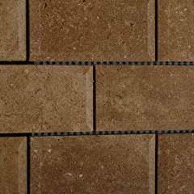 Brown Noce Travertine Brick Mosaic Tile 2x4, Honed