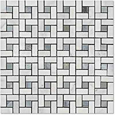Oriental White Marble Pinwheel Mosaic Tile with Blue & Gray, Polished