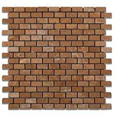 Noce Travertine Mini - Brick Tumbled Mosaic Tile - 6" X 6" Sample - Tilefornia