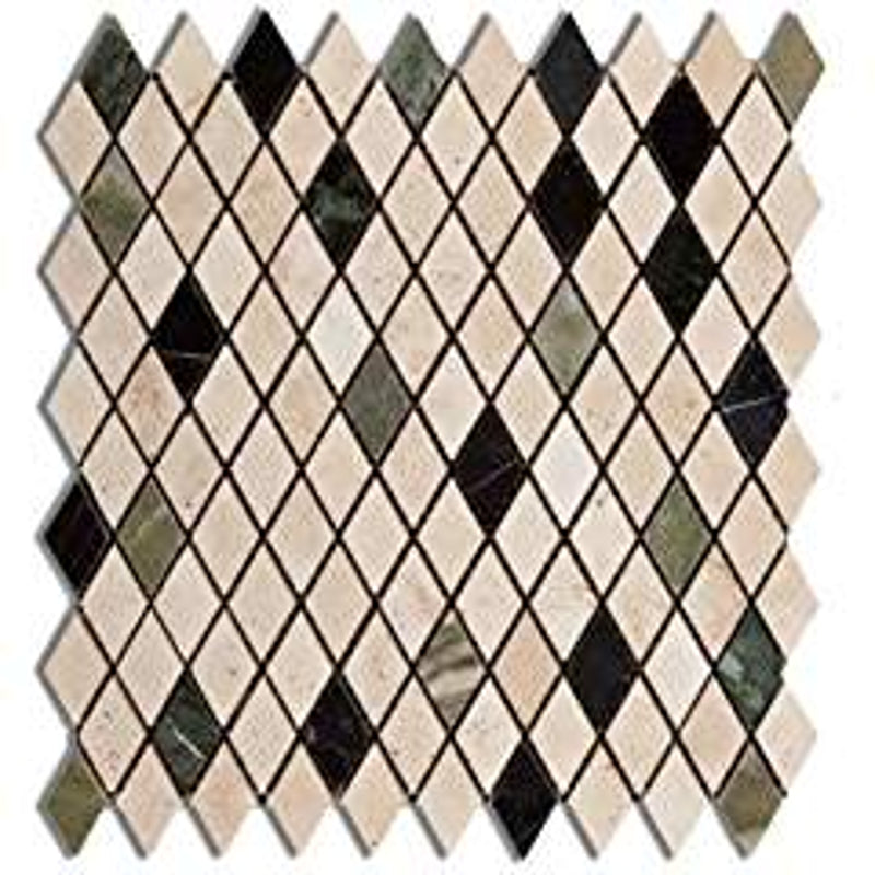Multi-color Marble & Travertine Prato Harlequin (Diamond / Rhomboid) Polished Mosaic Tile - Box of 5 Sheets - Tilefornia