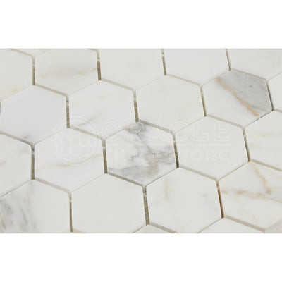 White Calacatta Gold Marble Hexagon Mosaic Tile 2 in, Honed