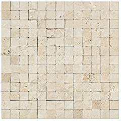 Ivory (Light) Travertine 1 X 1 Mosaic Tile, Splif-Faced - Tilefornia