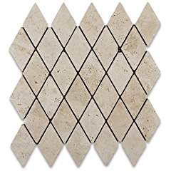 Ivory Travertine 2 X 4 Tumbled Diamond Mosaic Tile - Box of 5 sq. ft. - Tilefornia